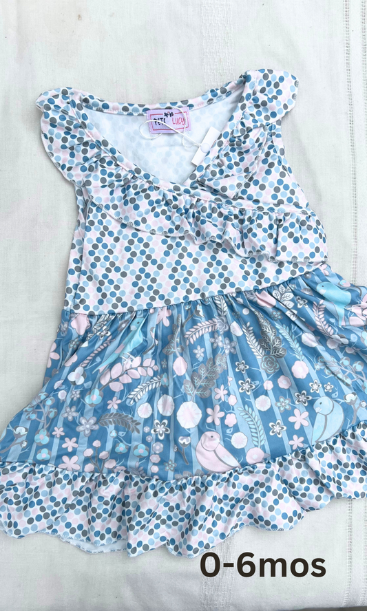 Blue Bird and Polka Dot Dress